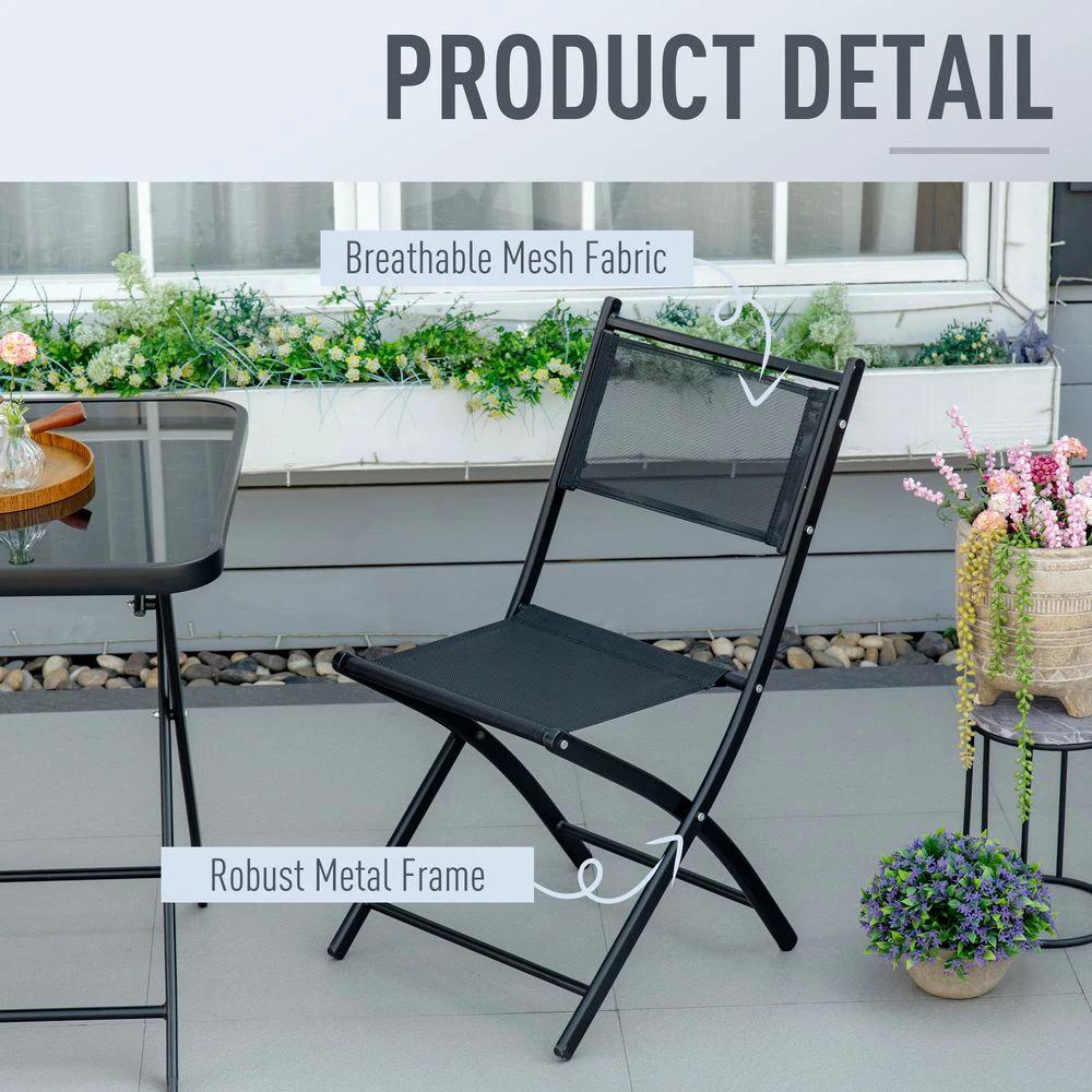 3PC Garden Bistro Set, Folding Black Glass by Outsunny