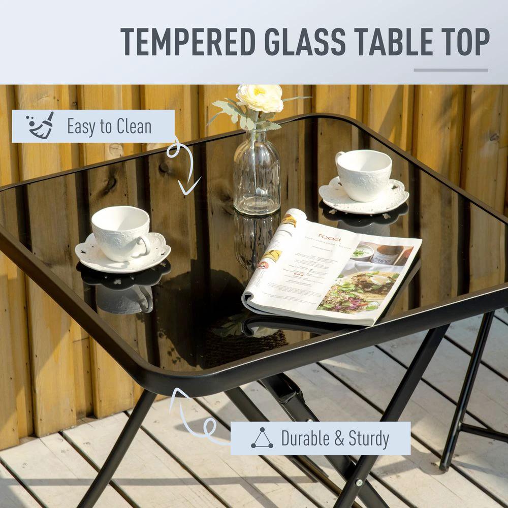 3PC Garden Bistro Set, Folding Black Glass by Outsunny