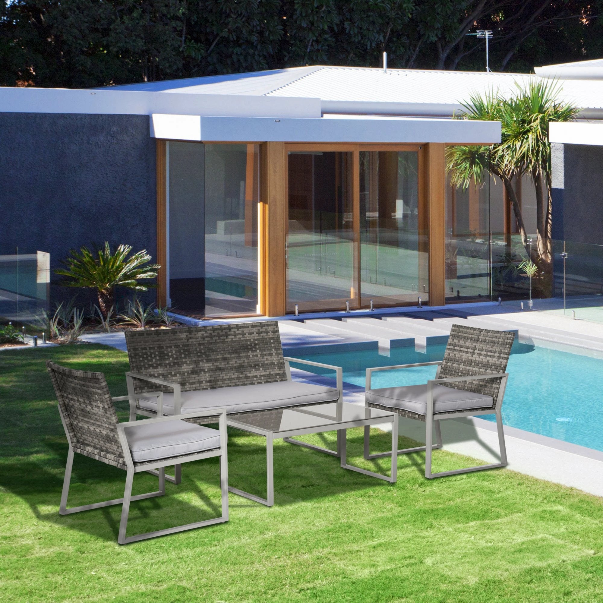 4-Piece Outdoor Garden Rattan Seating Furniture Set Grey by Outsunny