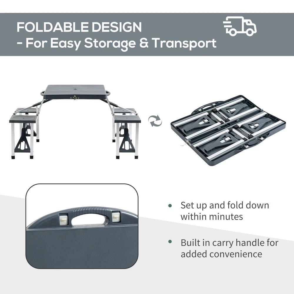 Camping Table 4 Seat Chair Foldable Outdoor Garden BBQ Party by Outsunny