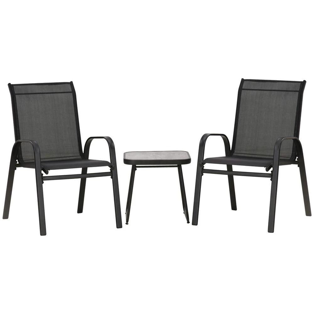 Outsunny 3PCs Bistro Set w/ Breathable Mesh Fabric & PSC Board Top Table, Black by Outsunny