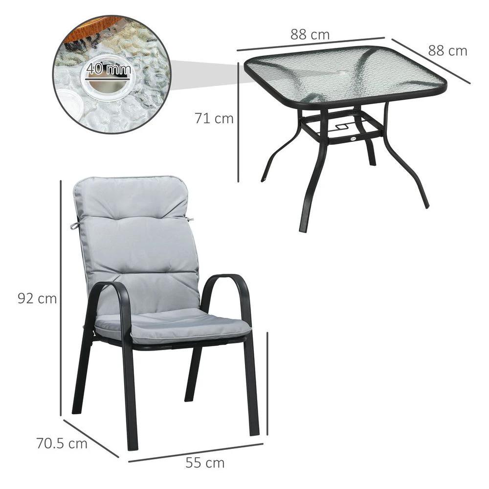 Outsunny Garden Dining Set, Glass Table w/ Umbrella Hole & Texteline Seats by Outsunny