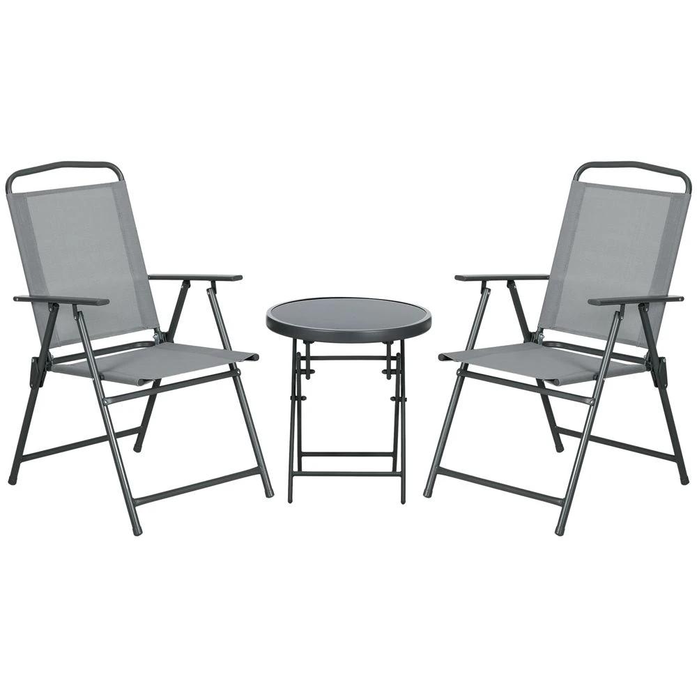 Outsunny Patio Bistro Set Folding Chairs & Coffee Table for Balcony,Grey by Outsunny
