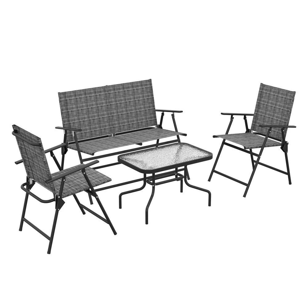 Outsunny Patio Furniture Set, Garden Set with Table, Foldable Chairs, a Loveseat by Outsunny