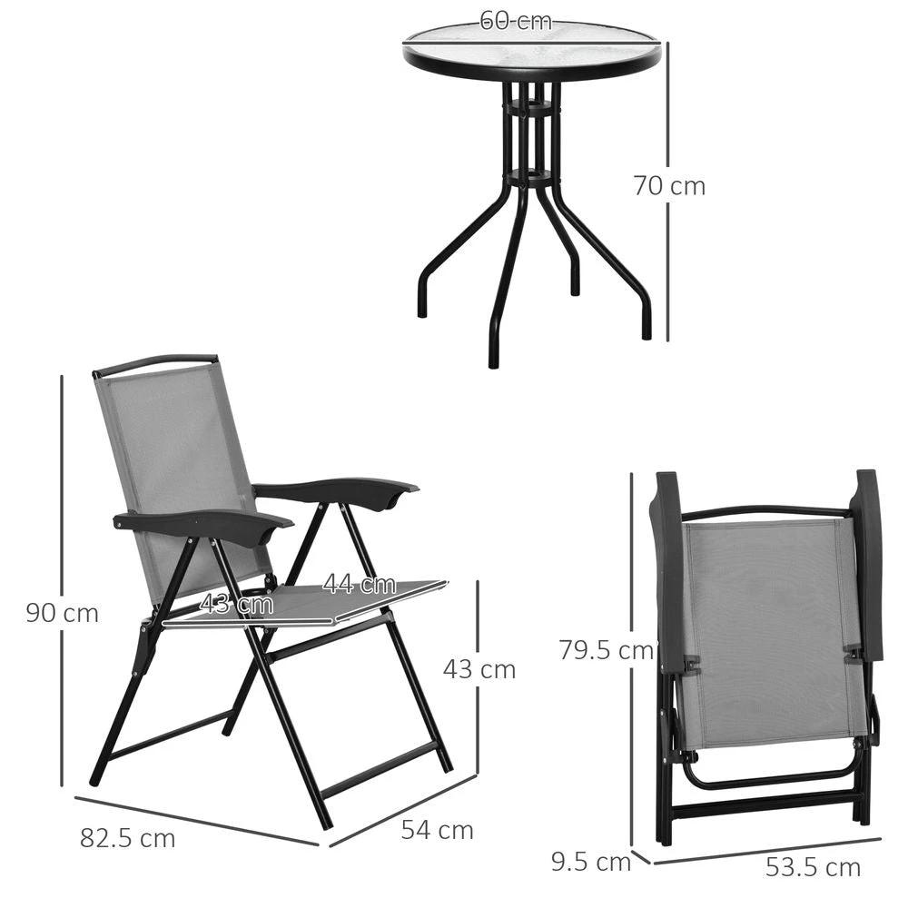 Patio Bistro Set Folding Chairs Garden Coffee Table for Balcony Grey Outsunny by Outsunny