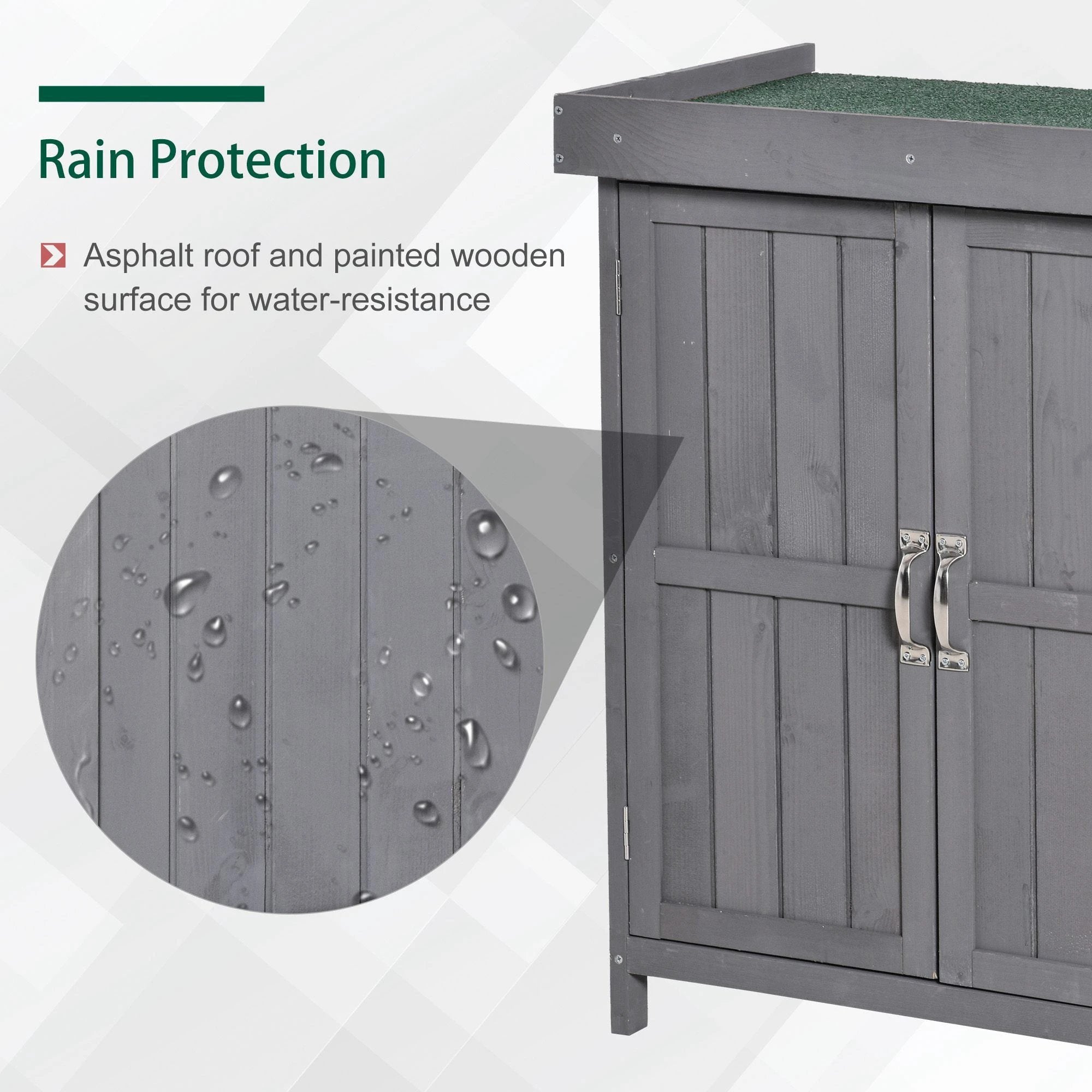 Outsunny 74x43x88cm Garden Shed Storage Wooden Chest Double Doors Shelf Hinged Roof - Garden Shed