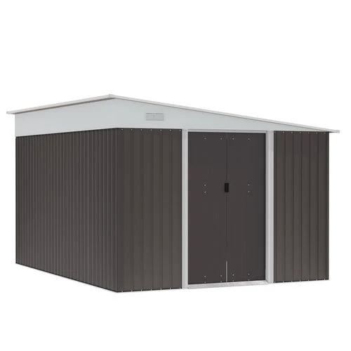 11.3 x 9.2ft Steel Garden Shed Metal Tool House Double Doors & 2 Air Vents, Grey by Outsunny