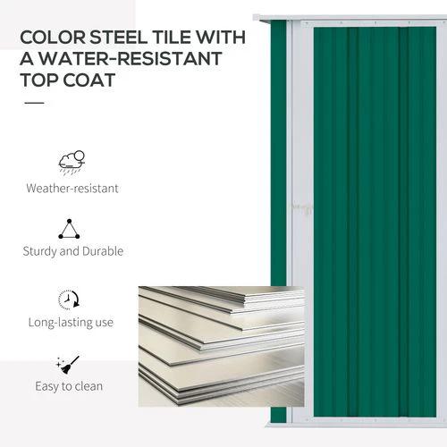 4.7ft x 2.8ft Garden Shed Steel Sloped Roof Door w/ Latch Green by Outsunny
