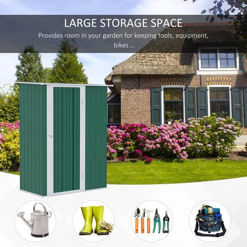 4.7ft x 2.8ft Garden Shed Steel Sloped Roof Door w/ Latch Green by Outsunny
