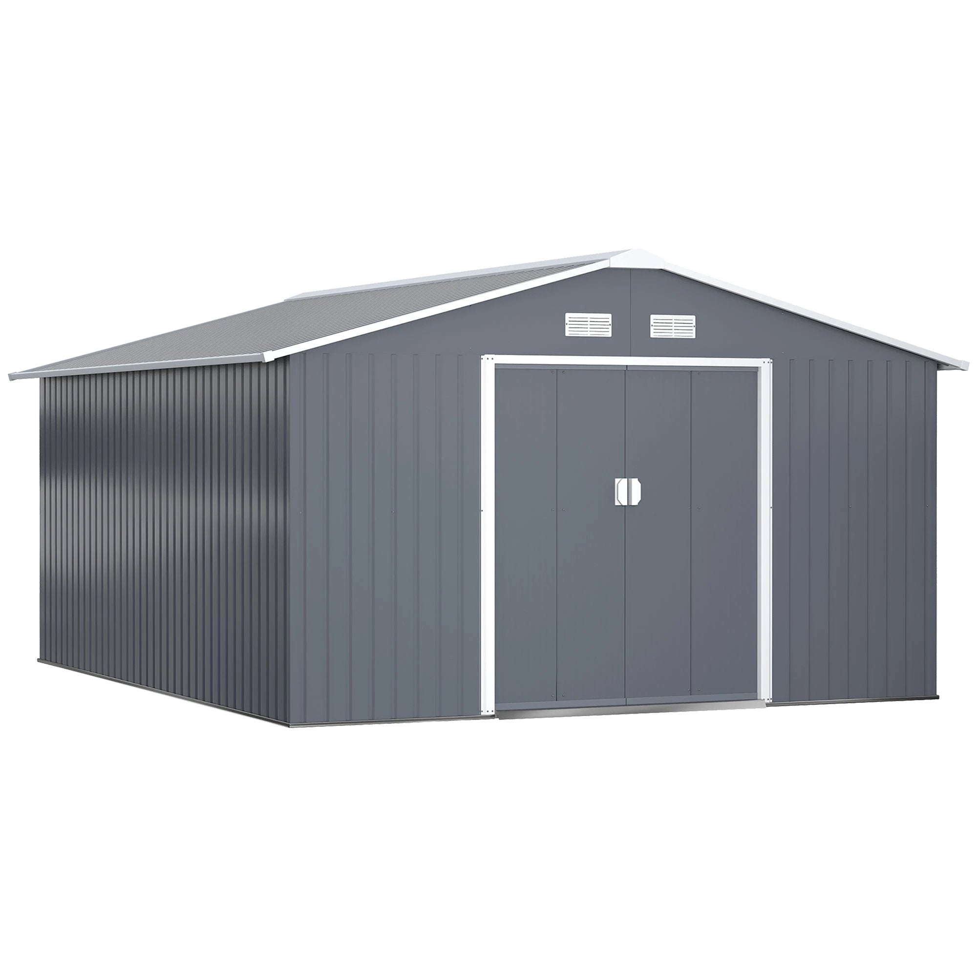 Outsunny 6.5 x 11FT Foundation Ventilation Steel Outdoor Garden Shed Grey - Garden Shed