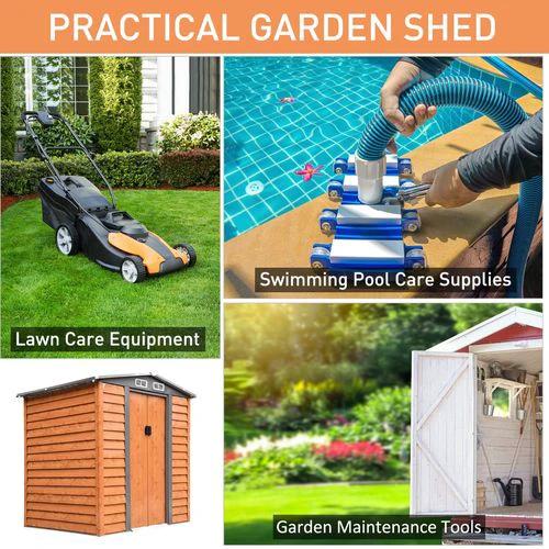 6x5ft Metal Garden Shed House Gardening Tool Storage Brown 193Lx152Wx203Hcm by Outsunny