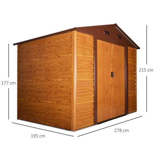 Outsunny 9.1x6.4ft Metal Garden Shed House Tool Storage & Foundation & Ventilation Brown - Garden Shed
