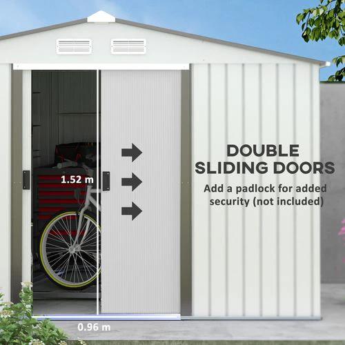 Garden Shed Storage Large Yard Store Sliding Door Metal Roof Tool Box Silver by Outsunny