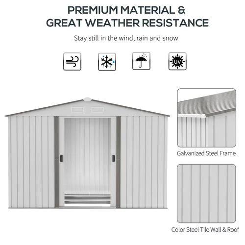 Garden Shed Storage Large Yard Store Sliding Door Metal Roof Tool Box Silver by Outsunny