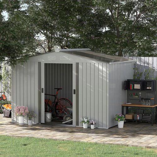 Garden Shed Storage Large Yard Store Sliding Door Metal Roof Tool Box Silver by Outsunny