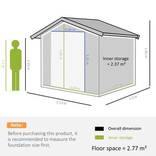 Lockable Garden Shed Large Patio Roofed Foundation 7ft x 4ft,Grey Vent by Outsunny