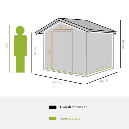Outsunny Metal 9x6 ft Garden Shed Storage Door Roof Building Container-Green - Garden Shed