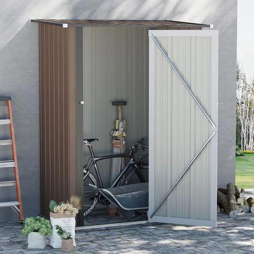 Outdoor Storage Shed Steel Garden Shed with Lockable Door Brown by Outsunny