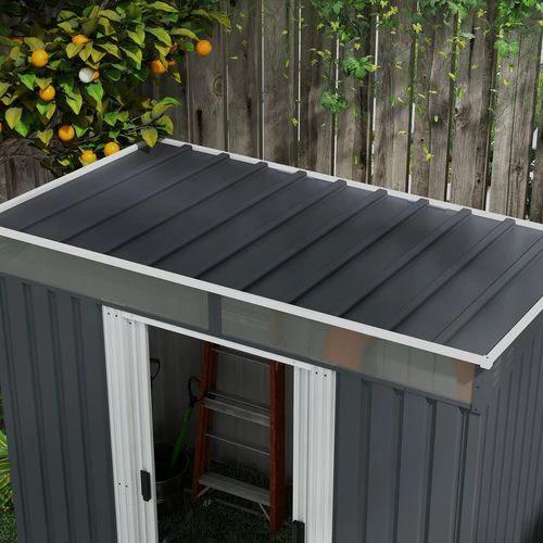 Outsunny 6.5x4FT Garden Shed with Foundation Lockable Metal Tool Shed Grey by Outsunny