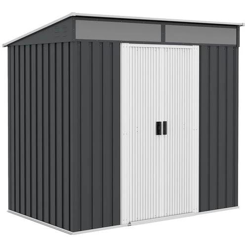 Outsunny Outsunny 6.5x4FT Garden Shed with Foundation Lockable Metal Tool Shed Grey - Garden Shed