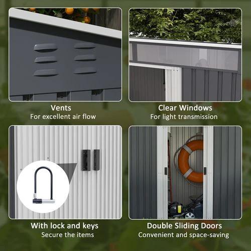 Outsunny 6.5x4FT Garden Shed with Foundation Lockable Metal Tool Shed Grey by Outsunny