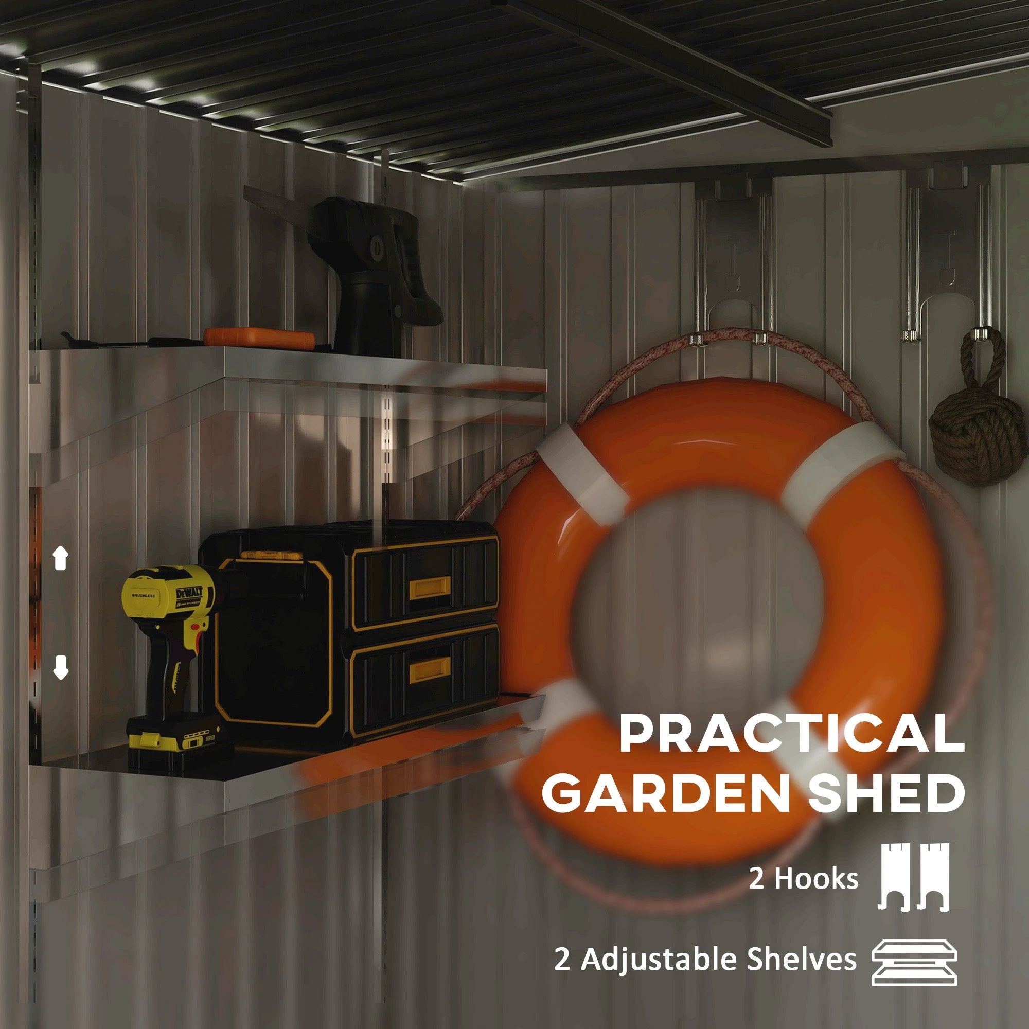 Outsunny 7 x 5FT Garden Shed w/ Foundation Lean to Metal Tool Shed Green by Outsunny