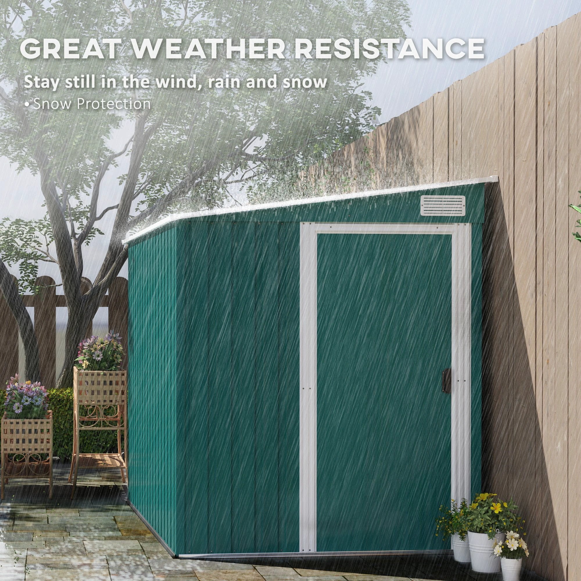 Outsunny 7 x 5FT Garden Shed w/ Foundation Lean to Metal Tool Shed Green by Outsunny