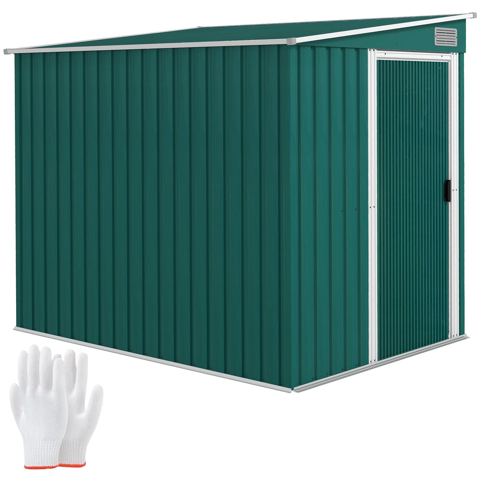 Outsunny 7 x 5FT Garden Shed w/ Foundation Lean to Metal Tool Shed Green by Outsunny