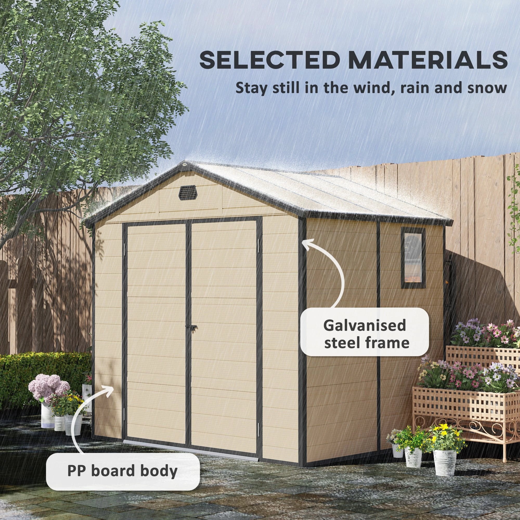 Outsunny Outsunny 8 x 6ft Garden Shed Storage w/ Foundation Kit, Vents, Cream White - Garden Shed