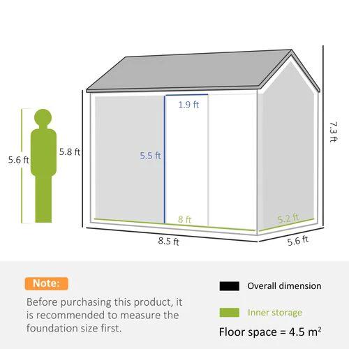 Outsunny Outsunny 8x6ft Metal Garden Shed Outdoor Storage Shed w/ Doors Window, Grey - Garden Shed