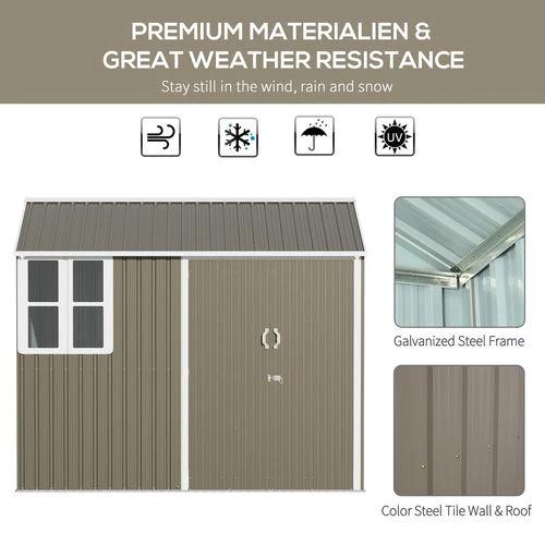 Outsunny Outsunny 8x6ft Metal Garden Shed Outdoor Storage Shed w/ Doors Window, Grey - Garden Shed