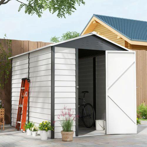 Outsunny Outsunny 9'x6' Galvanised Metal Garden Shed Tool Storage Shed for Patio Grey - Garden Shed