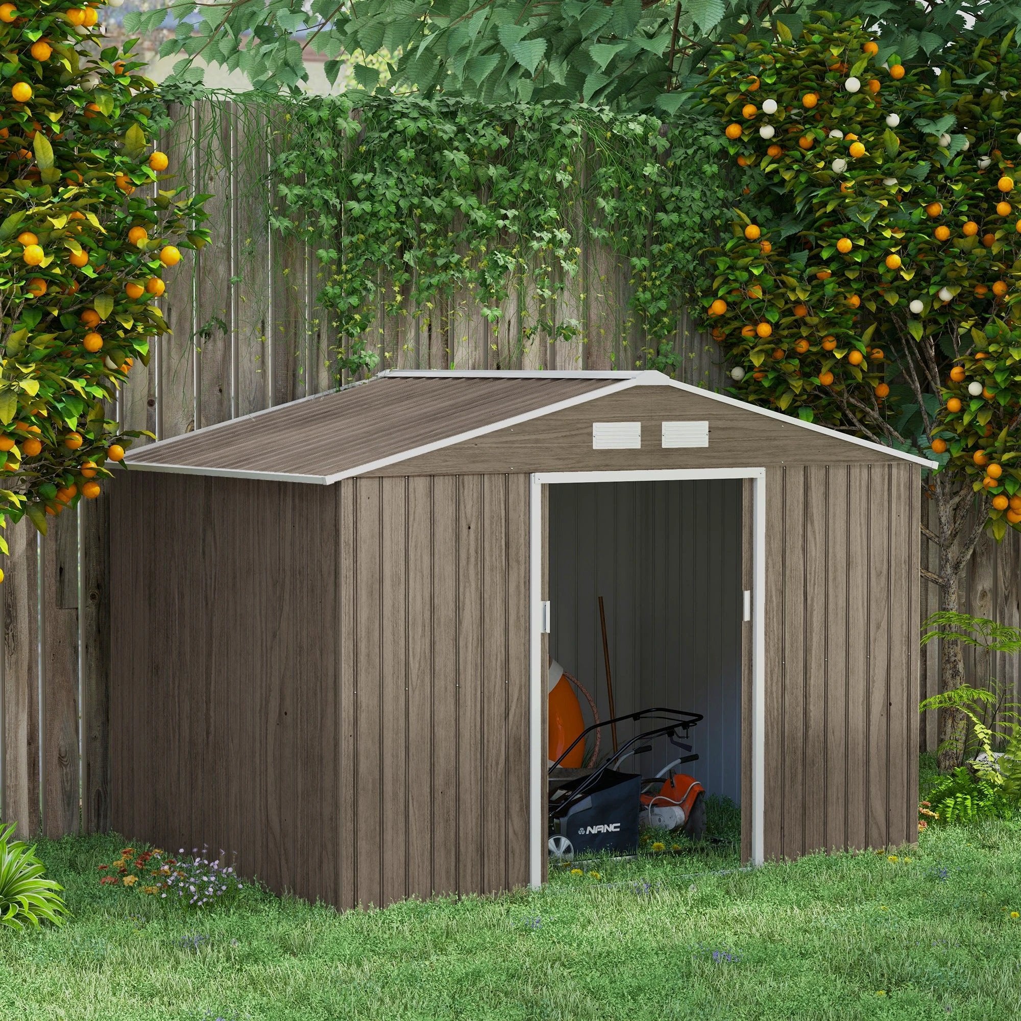 Outsunny Garden Shed Storage Unit withLocking Door Floor Foundation Vent Brown - Garden Shed from Outsunny