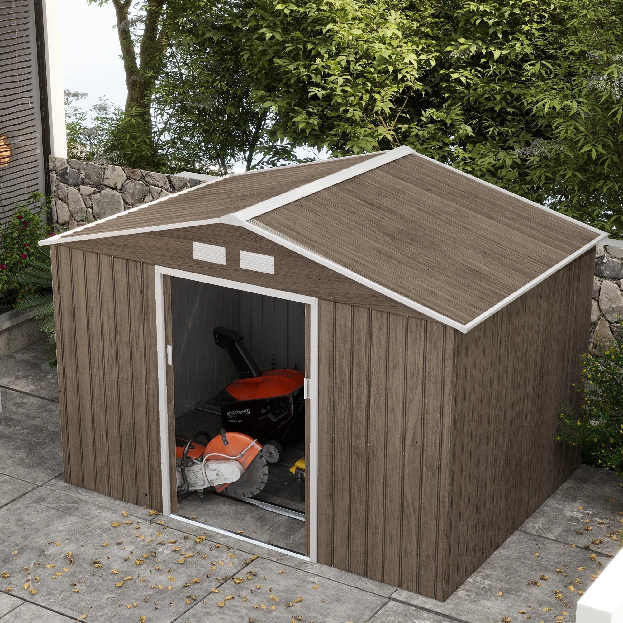 Outsunny Garden Shed Storage Unit withLocking Door Floor Foundation Vent Brown - Garden Shed from Outsunny