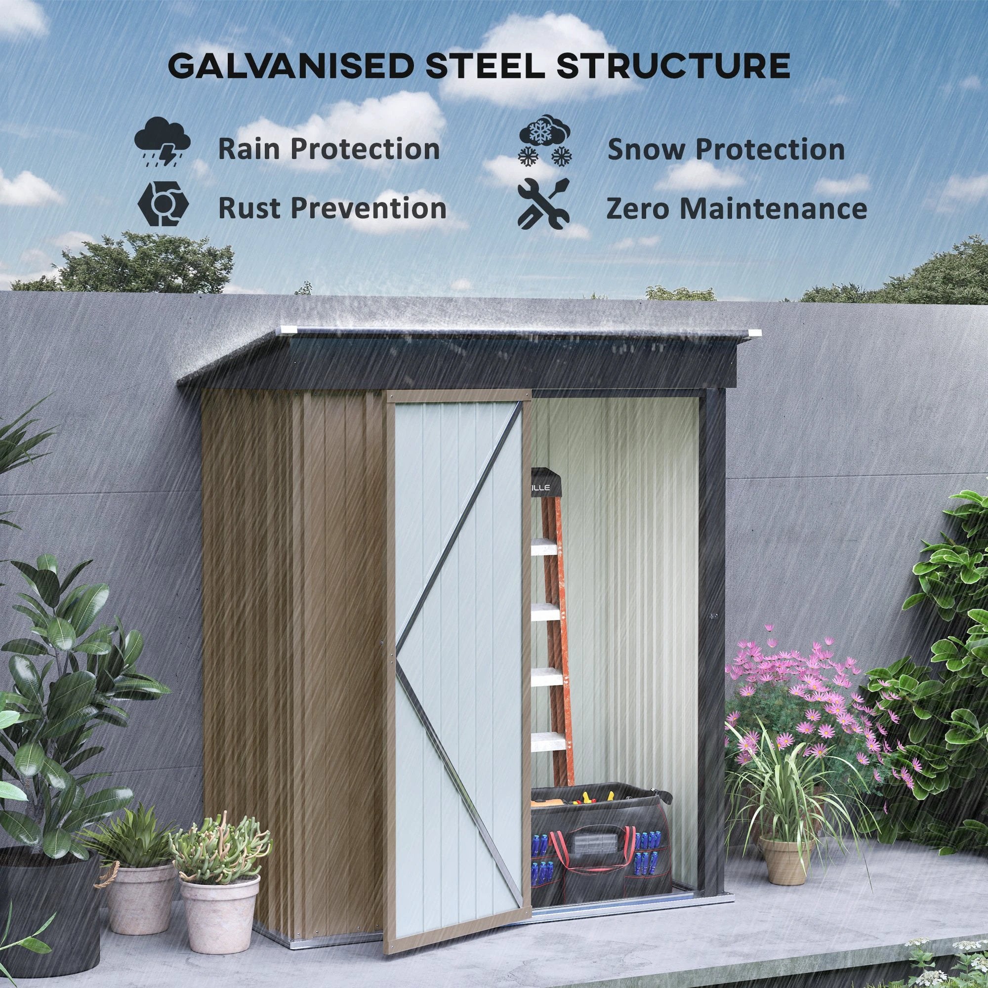 Outsunny Steel Garden Shed, Small Lean-to Shed for Bike, 5x3 ft Brown by Outsunny