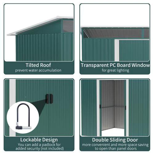 Pent Roofed Metal Garden Shed Foundation and Vent 260x194x200cm Green by Outsunny