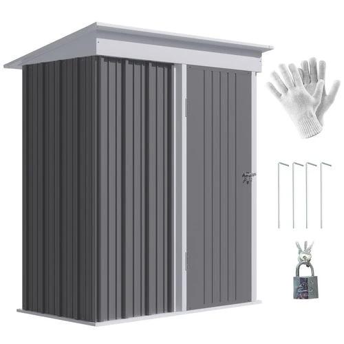 Outsunny Small Garden Shed, Steel Lean-to Shed for Bike with Adjustable Shelf, Lock, 5x3 - Garden Shed