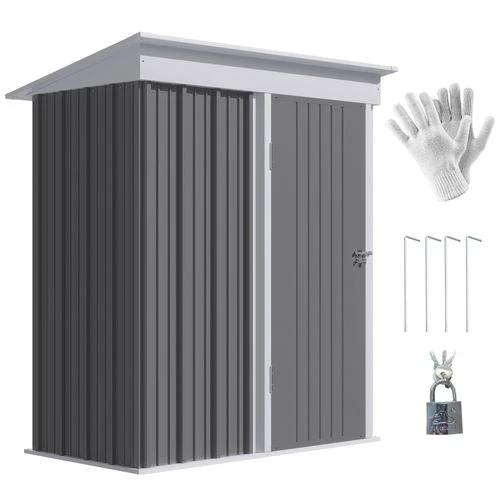 Outsunny Small Garden Shed, Steel Lean-to Shed for Bike with Adjustable Shelf, Lock, 5x3 - Garden Shed