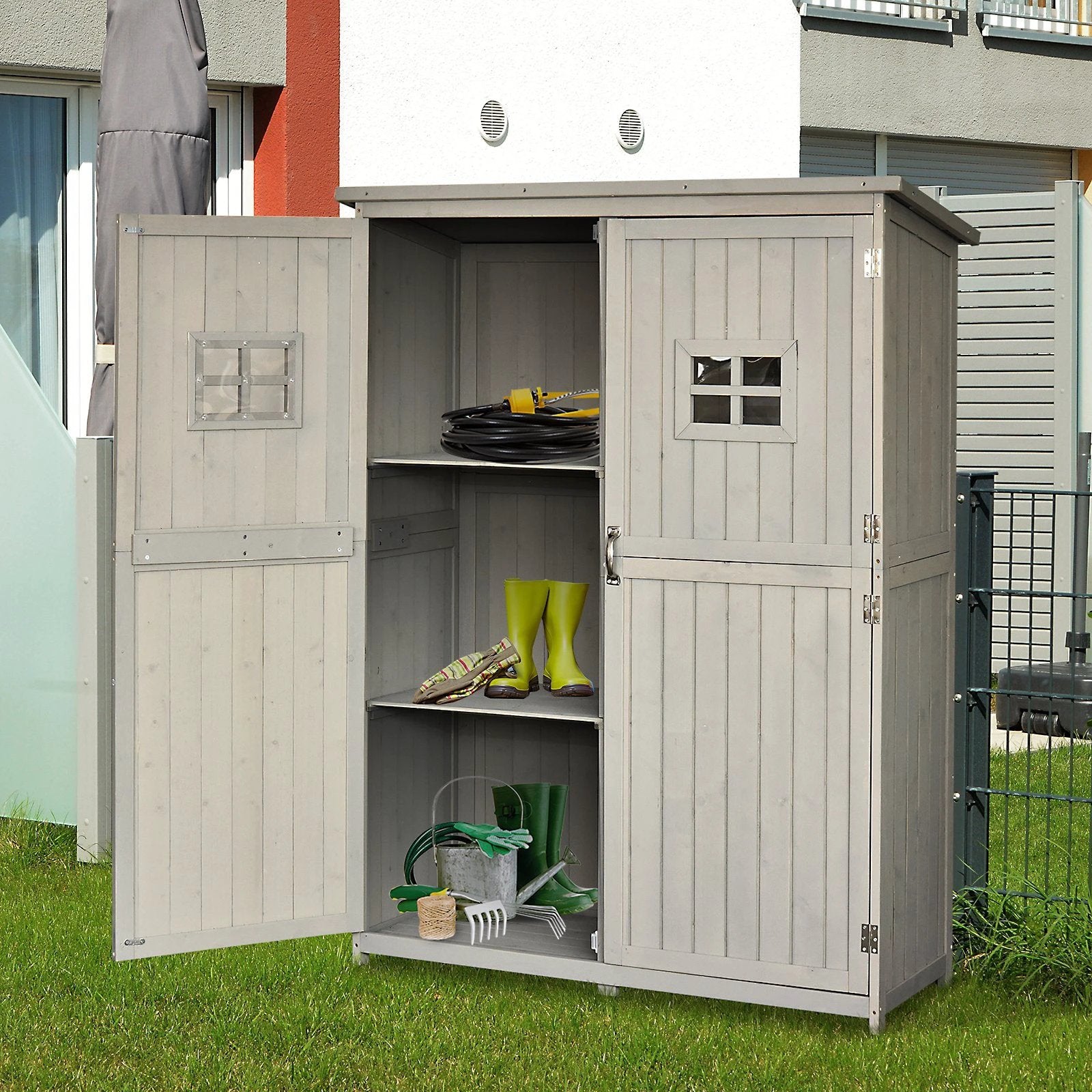 Garden Shed W/Double Door, Pine Wood, 127.5Lx50Wx164H cm by Outsunny