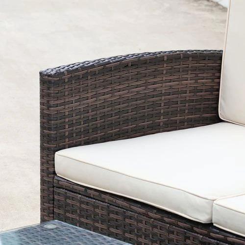 Outsunny 3PC Outdoor Patio Furniture Set Wicker Rattan 3-Seater Sofa Chair Couch Brown - Garden Sofa Sets