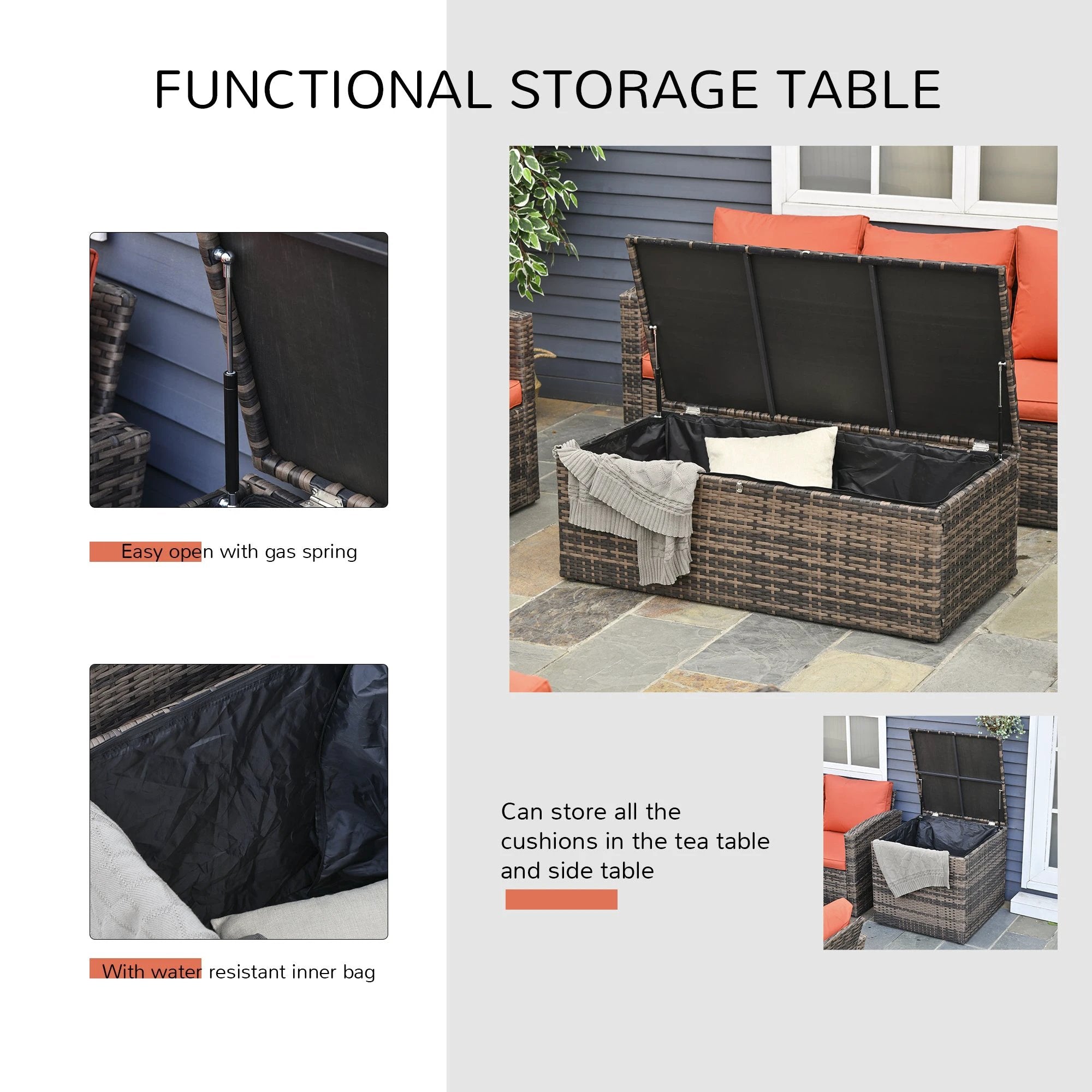 6 Pcs Rattan Wicker Sofa Set Sectional & Storage Table & Cushion Mixed Brown by Outsunny