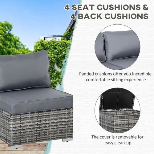 Outsunny 6PC Rattan Corner Sofa Set Table w/ Cushion Grey - Garden Sofa Sets