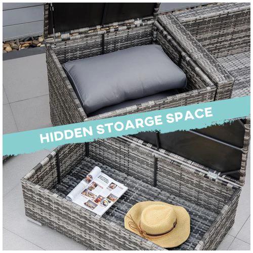 Outsunny 6PC Rattan Corner Sofa Set Table w/ Cushion Grey - Garden Sofa Sets