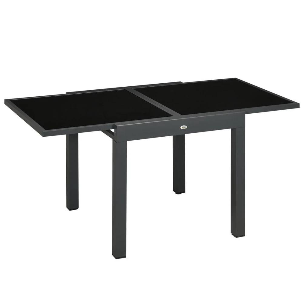Outsunny Extendable Outdoor Dining Table Patio Table with Aluminium Frame Black - Uncategorized Garden Table