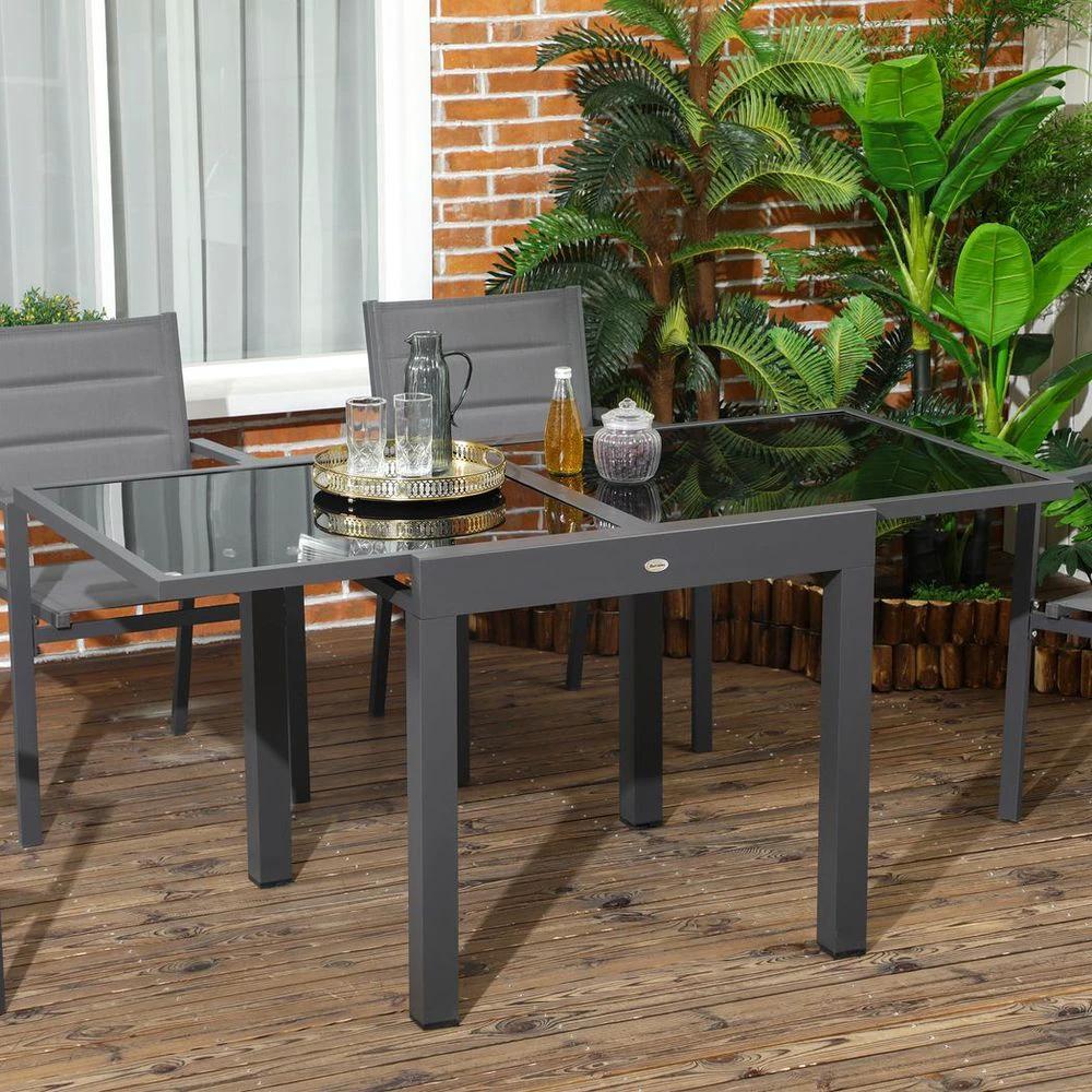 Extendable Outdoor Dining Table Patio Table with Aluminium Frame Black by Outsunny
