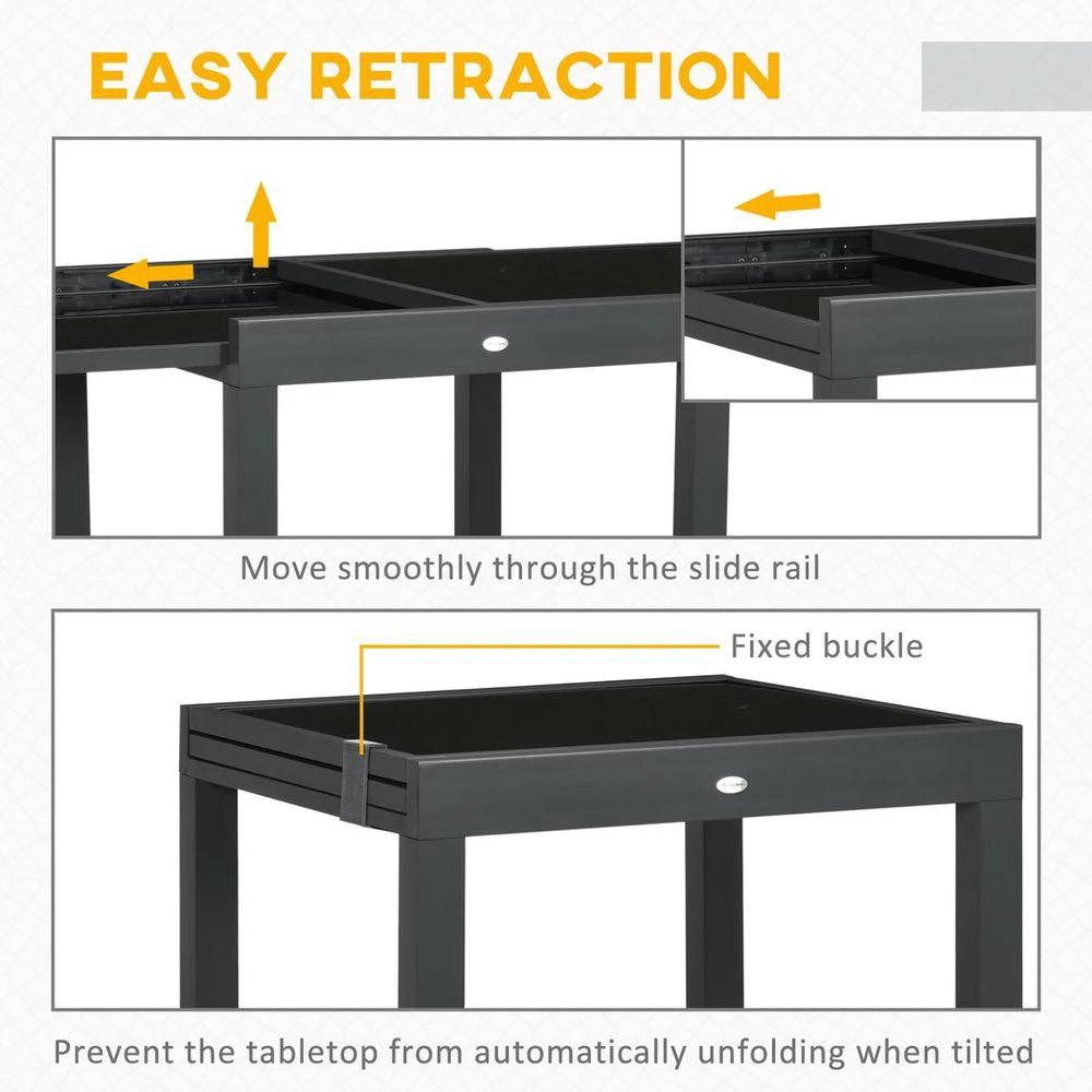 Extendable Outdoor Dining Table Patio Table with Aluminium Frame Black by Outsunny