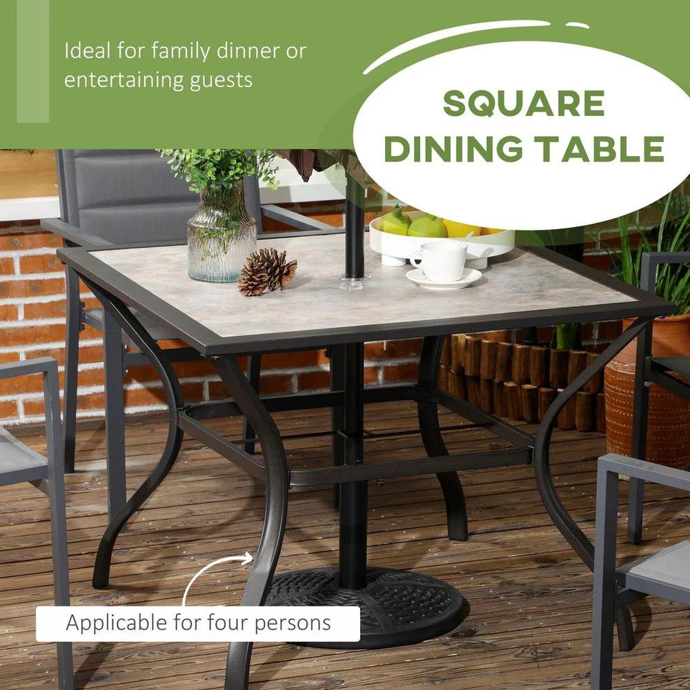 Outsunny Garden Table with Parasol Hole w/ PC Board Tabletop for 4 Persons - Uncategorized Garden Table