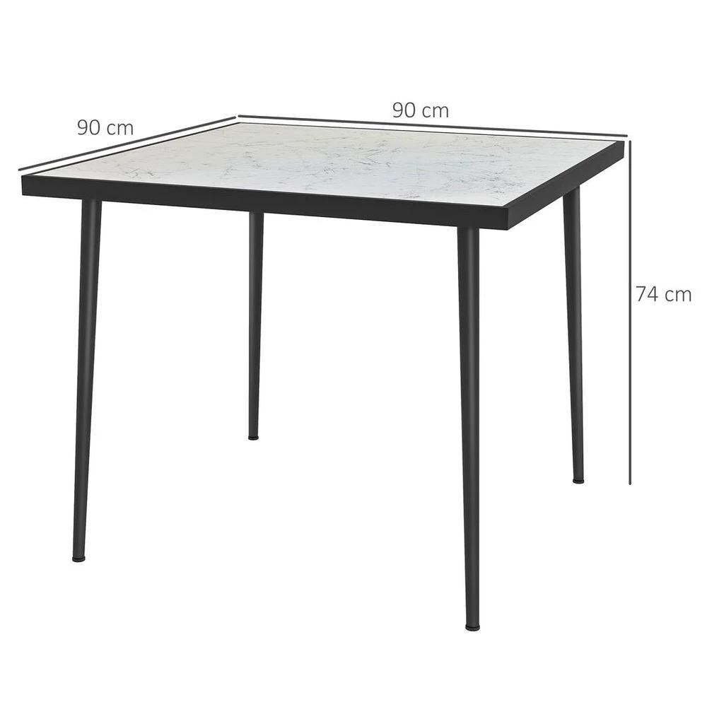 Outsunny Outsunny Outdoor Dining Table for 4 with Marble Effect Tempered Glass Top White - Uncategorized Garden Table