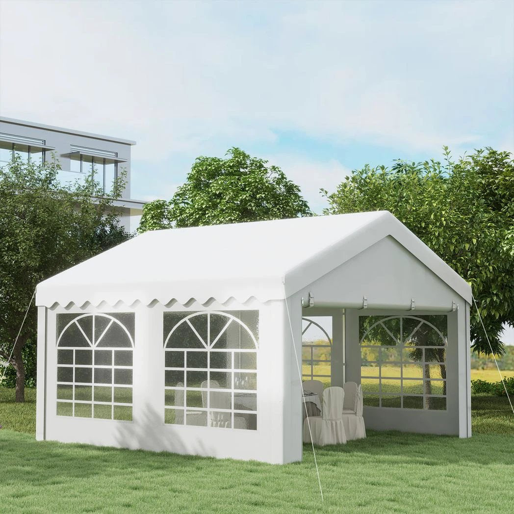 Outsunny Gazebo Marquee Party Tent, Steel Frame-White - Gazebos