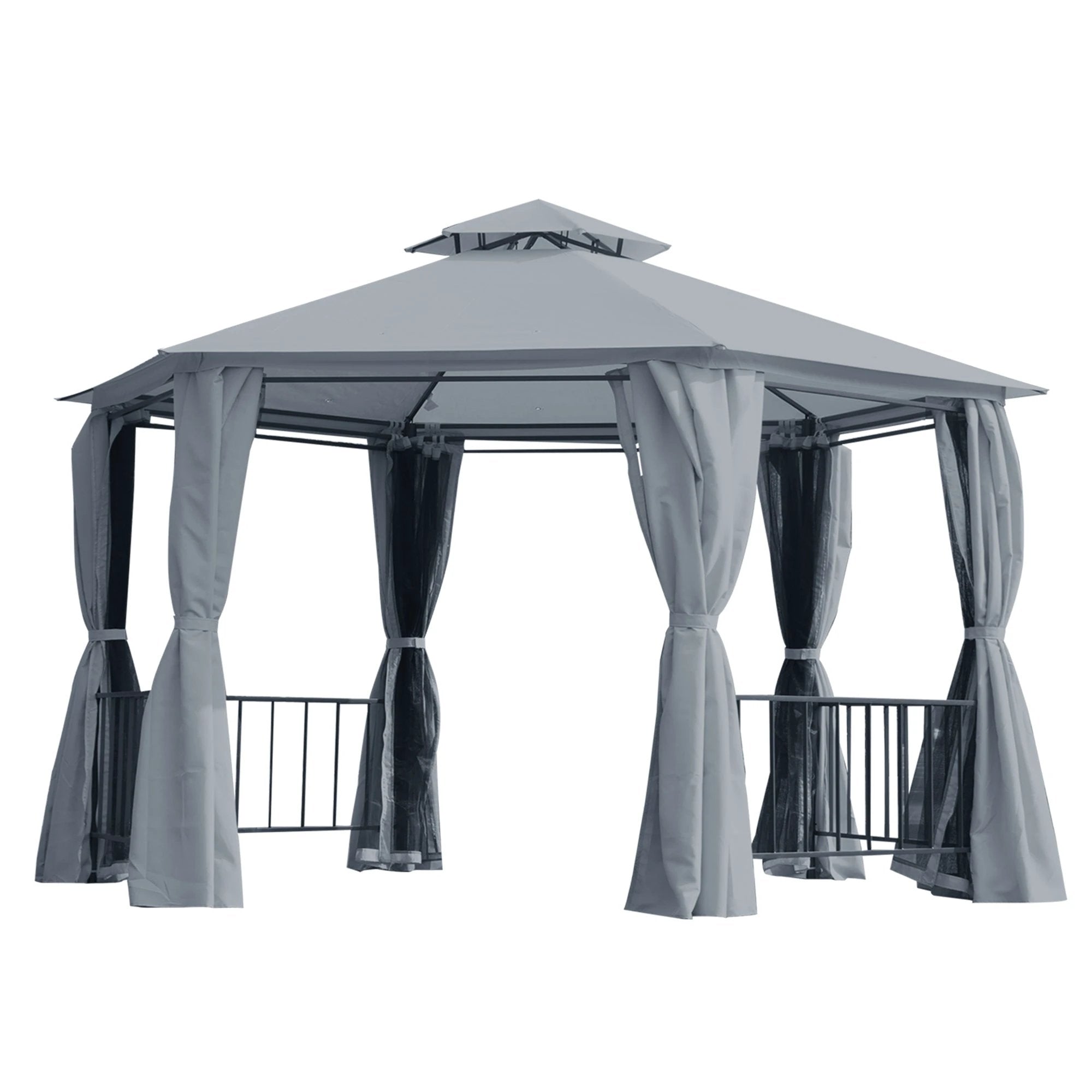 Outsunny Hexagon Gazebo Patio Party Tent Outdoor Garden Shelter 2 Tier Roof & Side Panel - Gazebos